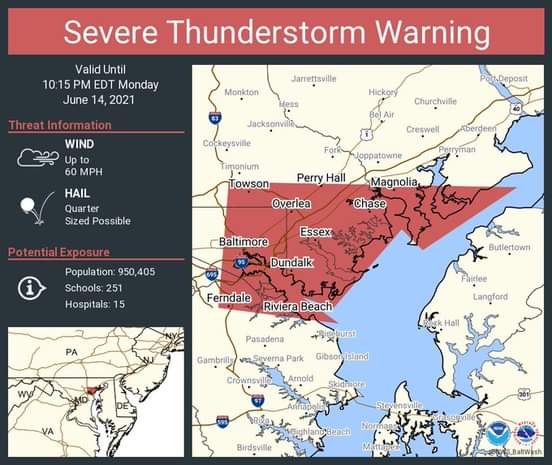 Thunderstorm Warning Issued for East Baltimore Co.