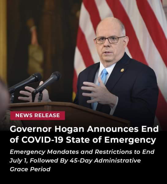 Hogan to End COVID State of Emergency