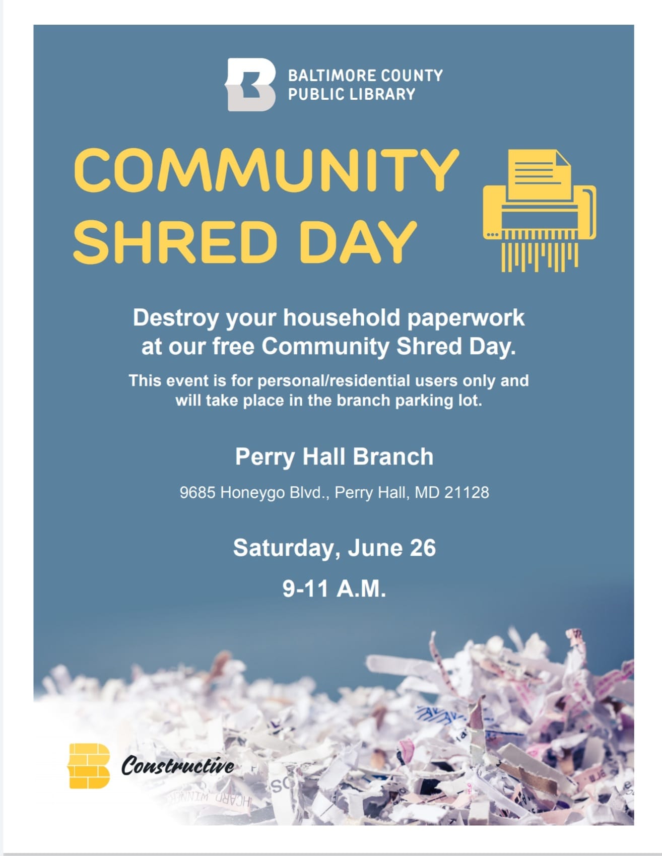 Community Shredding Day at Perry Hall Library