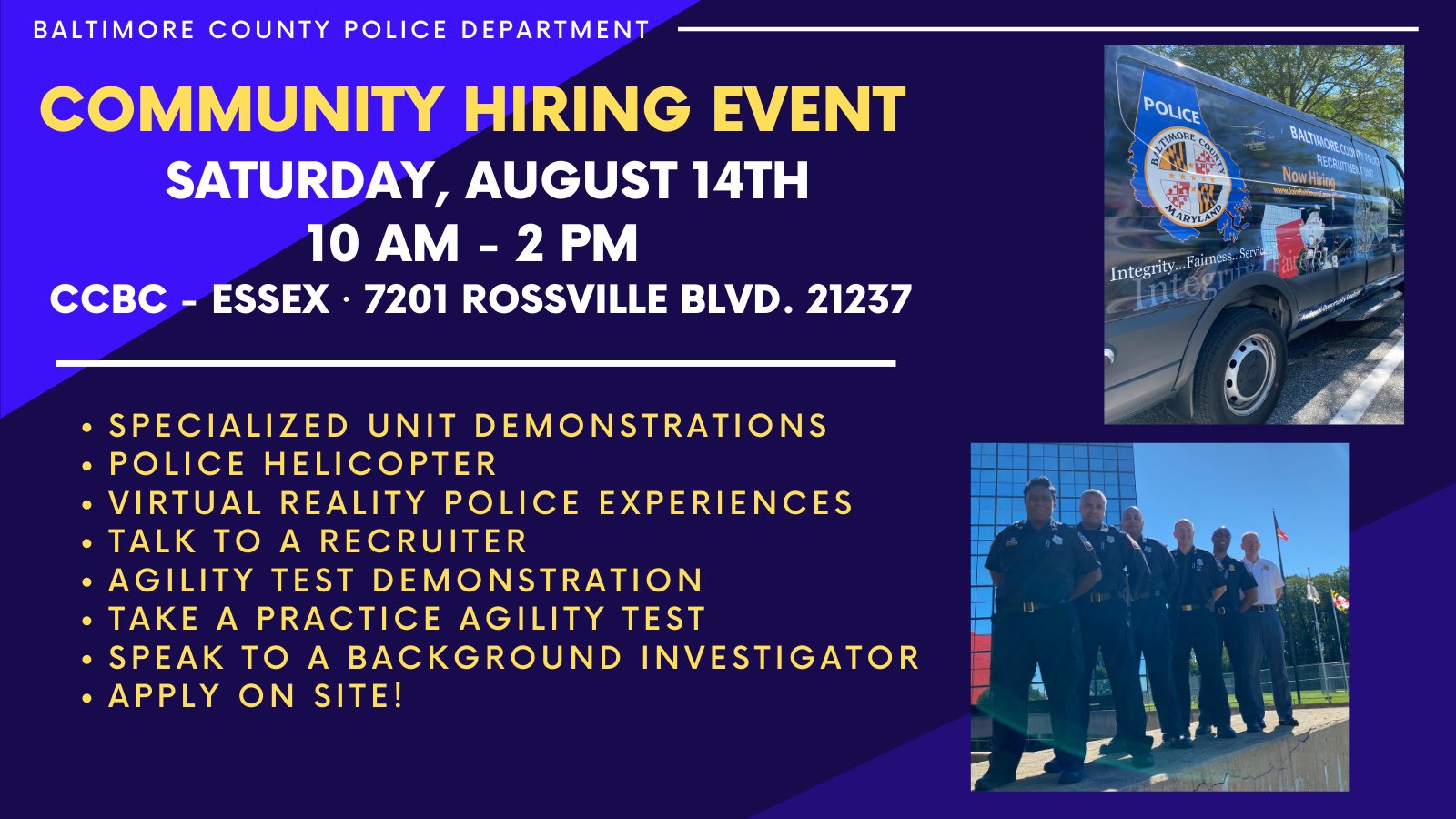County Police to Hold Hiring Event at CCBC Essex